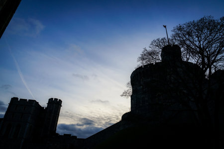 windsor castle tower silhouette. Shooting Location: UK, Londonの写真素材