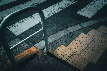white handrail on the sidewalk. Shooting Location: Nakano Ward, Tokyoの写真素材