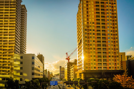 skyscrapers at dusk. Shooting Location: Shinagawa Ward, Tokyoの写真素材
