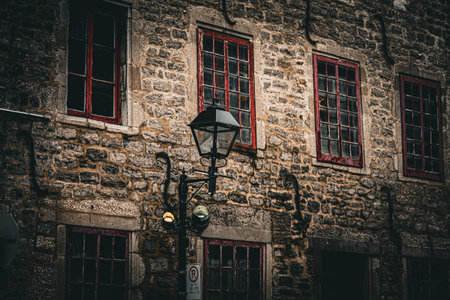 stone windows and lamps. Shooting Location: montreal, canadaの写真素材