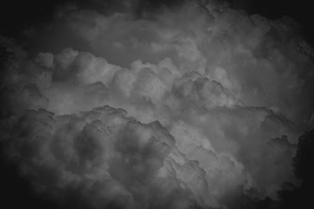 black and white monochrome cumulus clouds. Shooting Location: Kanagawa Ward, Yokohama City