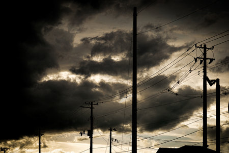 cloudy sky and shadow utility pole. Shooting Location: Sendai City, Miyagi Prefectureの写真素材