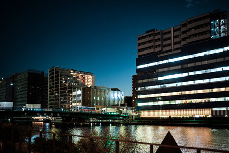 Night view of Tennozu Isle. Shooting Location: Shinagawa Ward, Tokyoの写真素材