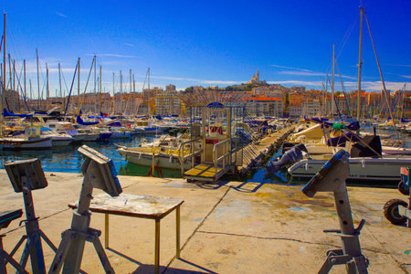 Yachts and pier in the port of Marseille. Shooting Location: Marseille, Franceの写真素材