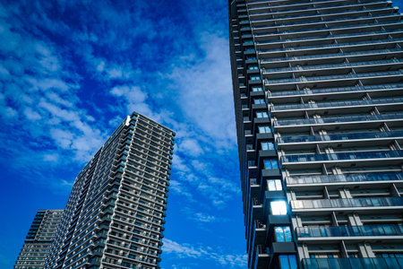 Tower apartment and sky. Shooting Location: Koto Ward, Tokyoの写真素材
