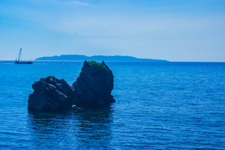blue sky and rocky sea. Shooting Location: Yamagata Prefectureの写真素材
