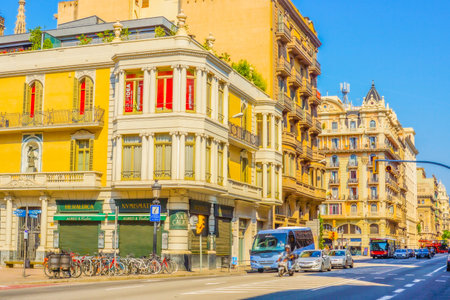 main street of barcelona. Shooting Location: Spain, Barcelonaの写真素材