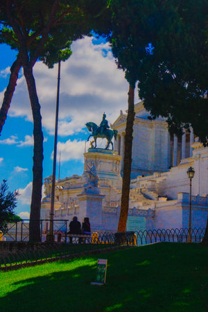 Vittorio Emanuele Monument and sky. Shooting Location: italy, romeの写真素材