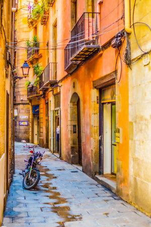 cobblestone streets of barcelona. Shooting Location: Spain, Barcelonaの写真素材