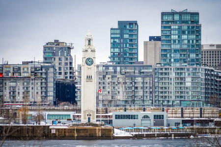 Clock tower and skyscrapers (Montreal). Shooting Location: montreal, canadaの写真素材