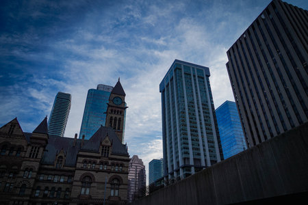 clock tower and skyscrapers. Shooting Location: Torontoの写真素材