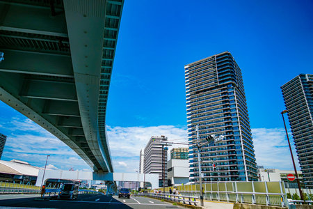 Ariakes high-rise apartments and expressways. Shooting Location: Koto Ward, Tokyoの写真素材