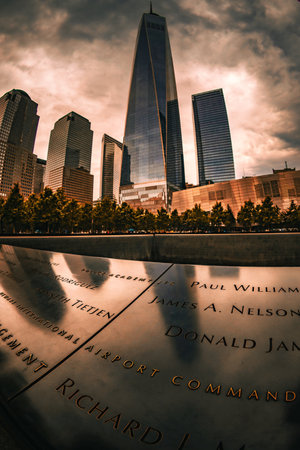 Monument and One World Trade Center. Shooting Location: new york, manhattanの写真素材
