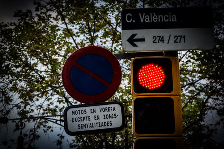 barcelona traffic signs. Shooting Location: Spain, Barcelonaの写真素材
