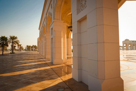 Sunlit outdoor hallway. Shooting Location: abu dhabi