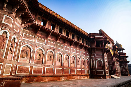 Beautiful red sandstone wall. Shooting Location: Indiaの写真素材