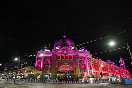 Night view of Flinders Station. Shooting Location: melbourneの写真素材