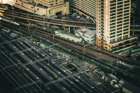 Skyscrapers and urban railway networks. Shooting Location: Minato Ward, Tokyoの写真素材