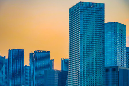 Tokyo skyscrapers shining in the sunset. Shooting Location: Koto Ward, Tokyoの写真素材