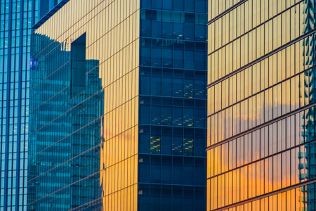The setting sun reflecting off the windows of Toyosu. Shooting Location: Koto Ward, Tokyoの写真素材