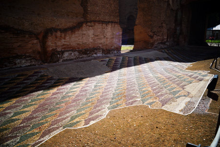 Mosaic floor of the former bathhouse. Shooting Location: Rome, Italyの写真素材