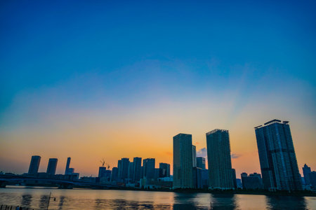 Tokyo Bay buildings at dusk. Shooting Location: Koto Ward, Tokyoの写真素材