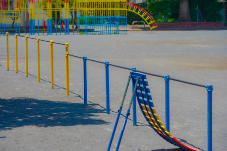 Colorful horizontal bar playground equipment. Shooting Location: Kohoku Ward, Yokohama City
