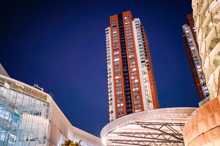Red high-rise tower night view. Shooting Location: Minato Ward, Tokyo