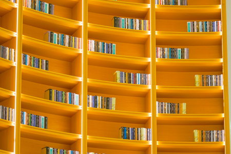 Golden wall bookshelf. Shooting Location: Abu Dhabiの写真素材