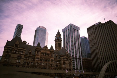 A clock tower floating in the sunset sky. Shooting Location: Torontoの写真素材