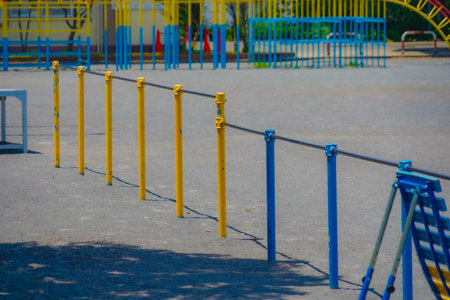 Rows of horizontal bars and playground equipment. Shooting Location: Kohoku Ward, Yokohama Cityの写真素材
