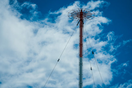 Communication antenna standing among the clouds. Shooting Location: Izumi Ward, Yokohama Cityの写真素材