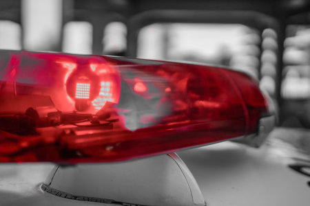 Red light on a monochrome background. Shooting Location: Izumi Ward, Yokohama Cityの写真素材