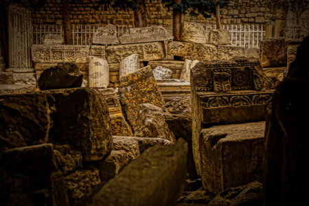 Mossy stones of the ruins.の写真素材