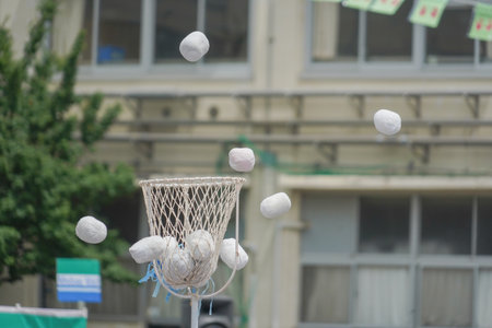 Shiratama balls flying in the air. Shooting Location: Kanagawa Ward, Yokohama Cityの写真素材