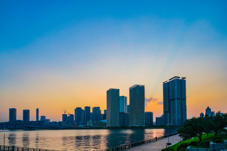 Tokyo evening view of towers. Shooting Location: Koto Ward, Tokyoの写真素材