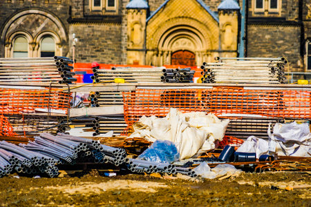 A construction site illuminated by sunlight. Shooting Location: London, Englandの写真素材