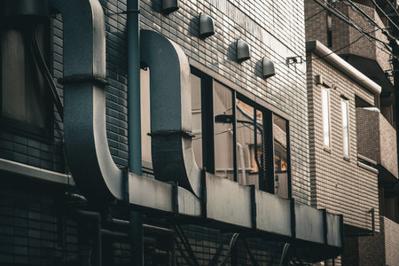 Duct wall in the back alley. Shooting Location: Minato Ward, Tokyoの写真素材