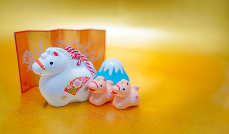 Parent and child zodiac horse. Shooting Location: Kanagawa Ward, Yokohama Cityの写真素材