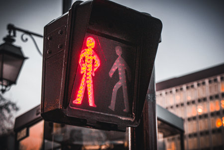 Red pedestrian signal.の写真素材