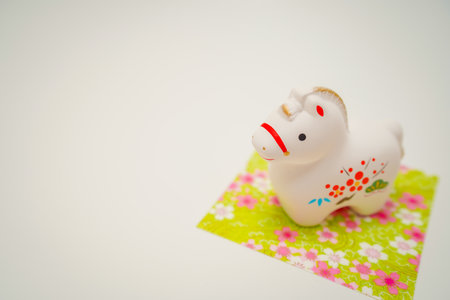 Horse ornament and cherry blossom washi paper. Shooting Location: Kanagawa Ward, Yokohama Cityの写真素材
