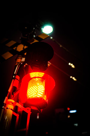 Close-up of railroad crossing warning lights. Shooting Location: Minato Ward, Tokyo