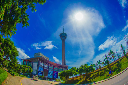 Macau Tower with its rays of light. Shooting Location: Macau Special Administrative Region