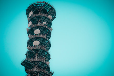 Cyan Sky Futuristic Communication Tower. Shooting Location: Shinjuku Ward, Tokyoの写真素材