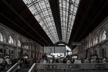 Concourse of the main station building. Shooting Location: Budapest, Hungary