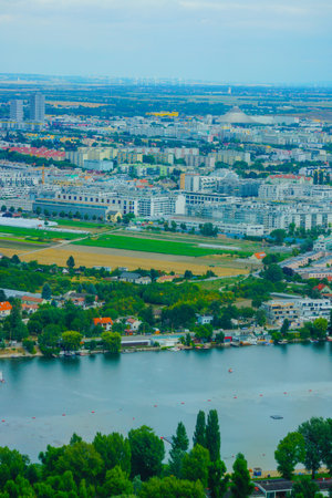 Danube suburbs and wind landscape. Shooting Location: Vienna, Austriaの写真素材