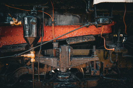 Steam locomotive undercarriage. Shooting Location: Setagaya Ward, Tokyo