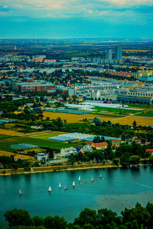 Danube and Vienna suburbs. Shooting Location: Vienna, Austriaの写真素材