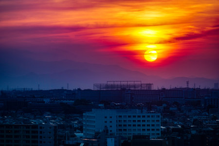 Sunset cityscape. Shooting Location: Kanagawa Ward, Yokohama Cityの写真素材
