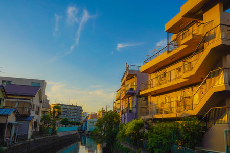 Sunset outdoor staircase house (Kanagawa Ward). Shooting Location: Kanagawa Ward, Yokohama City